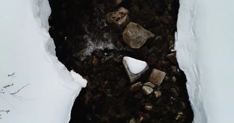 Stream of water with snow on the sides of the river. Stock Footage 147532753