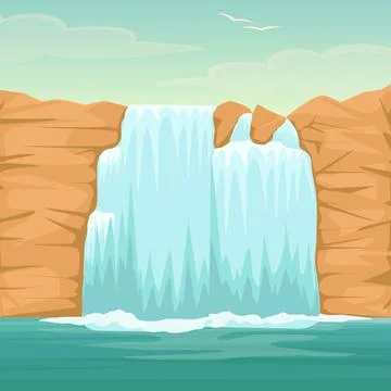 Stream of waterfall from cliff. Vector river Stock Illustration