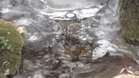 Stream (waterfall) frozen like a shell Stock Footage 161059061