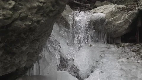Stream (waterfall) frozen like a shell Stock Footage 161101598