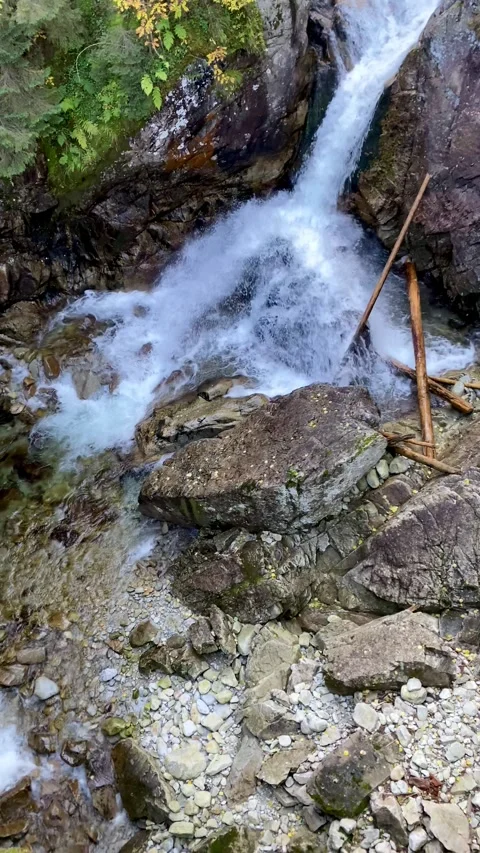 Stream waterfall on rocks in the forest. Waterfall stream on rocks Stock Footage 258394486
