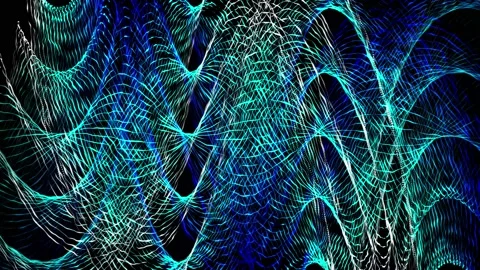 A stream of wavy intersecting lines on a black background. Lines and grids Stock Footage 237015441