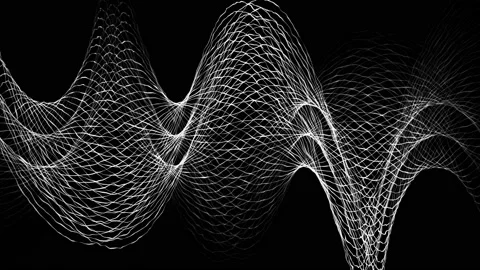 A stream of wavy intersecting lines on a black background. Lines and grids Stock Footage 237015462