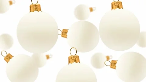 A stream of White Christmas tree toy of different diameters . 4K UHD Stock Footage 166411751