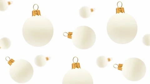 A stream of White Christmas tree toy on a white color background. 4K UHD Stock Footage 166411769