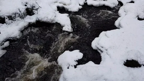 Stream in wintry forest Stock Footage 87705625