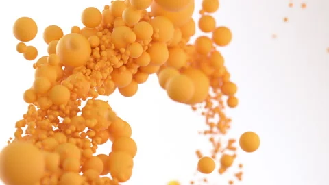 Stream of yellow balls, bright particles follow each other on a white background Stock Footage 134672980