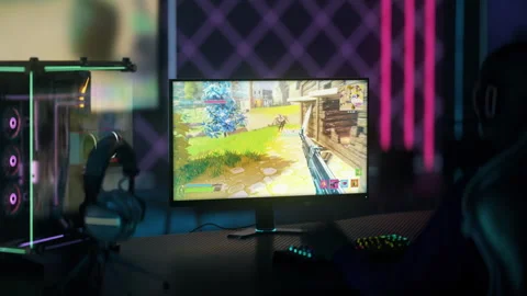 Streamer Picks Weapons And Power Ups To Play Online Battle Royale PC Game Stock Footage 292812849