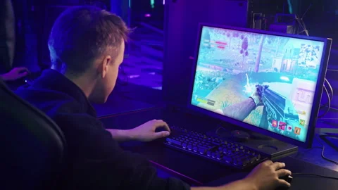 Streamer Wins Game Of Multiplayer Shooter Battle Royale On Computer Screen Stock Footage 309708516