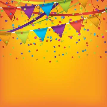 Streamers background design with birthday patterns and colorful confetti Stock Illustration