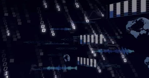 Streaming abstract data stream centered in virtual control UI, with binary Stock Illustration