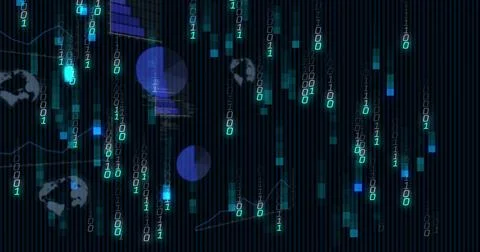 Streaming abstract data visual flowing across cyber dashboard with binary Stock Photos