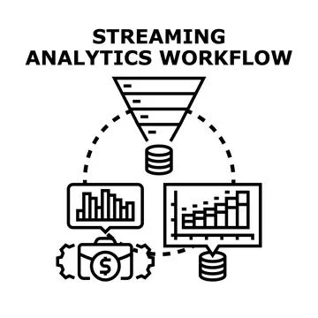 Streaming analytics data workflow process developing strategy Stock Illustration