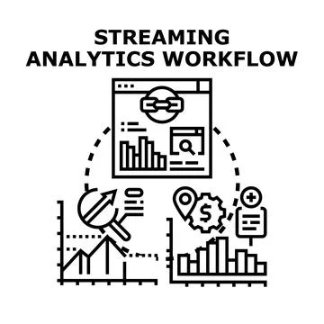 Streaming analytics workflow processing real time business data イラスト素材