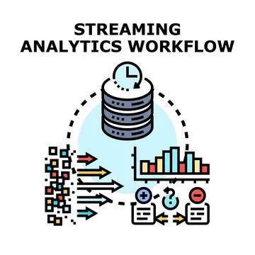 Streaming analytics workflow processing real time data Stock Illustration