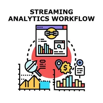 Streaming analytics workflow processing real time business data Stock Illustration