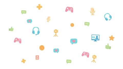 Streaming and gaming icons loop animation on a clean white background Stockbeeldmateriaal 311133976