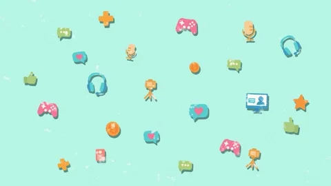 Streaming and gaming icons loop animation on a soft pastel blue background Stockbeeldmateriaal 312047437
