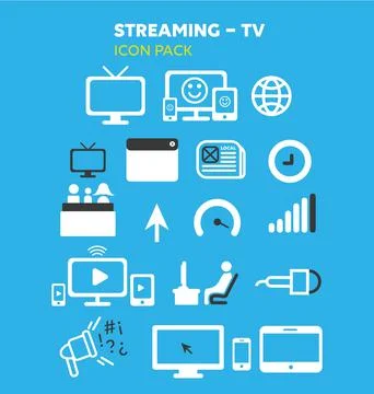 Streaming And Tv Elements, Icon Pack. Streaming and Tv Linear Icons Set Stock Illustration