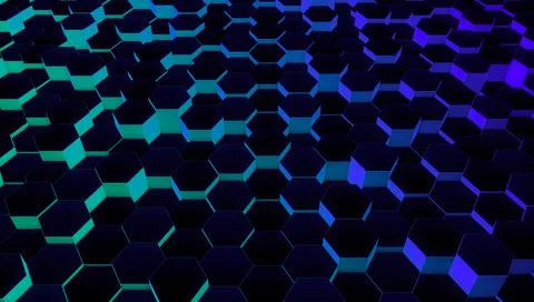 Streaming background. Wall of Random shifted neon honeycomb hexagon wallpaper Stock Illustration