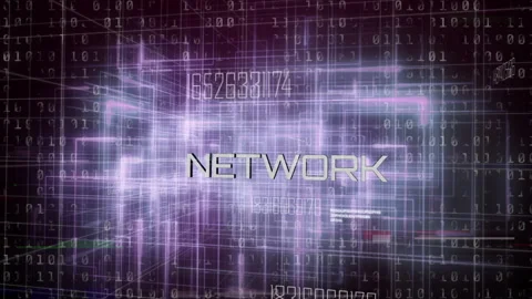 Streaming binary code initiating wireframe pulsing in holographic grid, Stock Footage 311475156