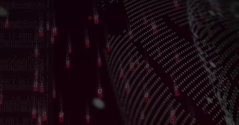 Streaming binary digits cascading over code columns in digital system, with Stock Illustration