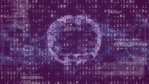 Streaming binary digits initiating brain mesh forming and pulsing, code snippets Stock Footage 313639665