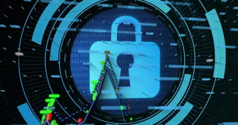 Streaming blue bars initiating HUD forming while cyan rings pulsing around lock Stock Footage 310282881