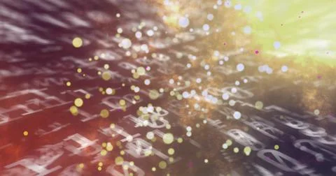 Streaming blurred letters and numbers across rippled plane in abstract field, 스톡 일러스트