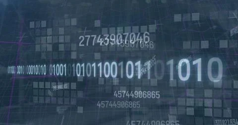 Streaming centered binary digits flowing across grid plane, showing number Stock Photos