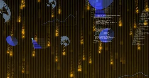 Streaming centered cluster displaying data interface, with currency symbols, 스톡 일러스트