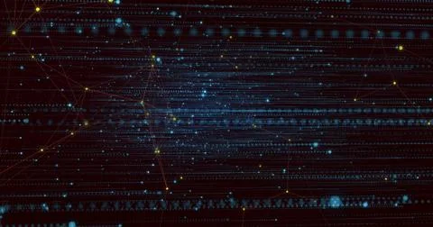 Streaming central data band moving in abstract digital space, with cyan clusters イラスト素材