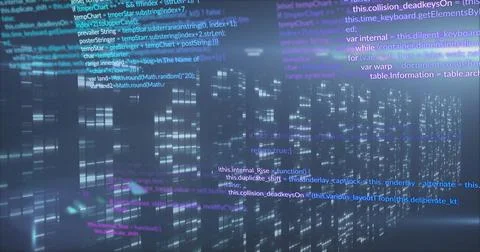 Streaming central data-code columns moving in virtual cyberspace, showing Illustrazione stock