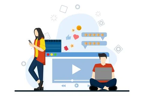 Streaming cinema concept, Set of video marketing, online cinema. Stock Illustration