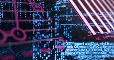 Streaming code from grid, creating month bars, rotating pie chart forming data 스톡 동영상 310150739