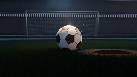 Streaming comet streak moving along wall, hitting pad, forming glowing soccer Stock Footage 339194026
