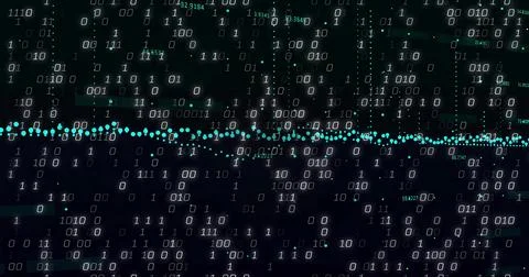Streaming cyan dotted horizontal data line pulsing across abstract matrix, with 스톡 일러스트