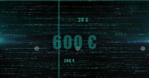 Streaming dashboard onscreen, showing central 600 £ readout and neon divider Stock Illustration