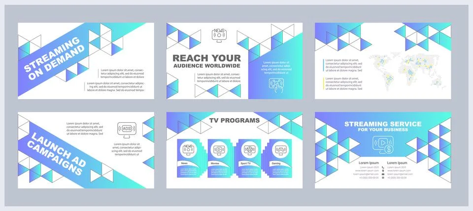 Streaming on demand presentation templates set Illustrazione stock