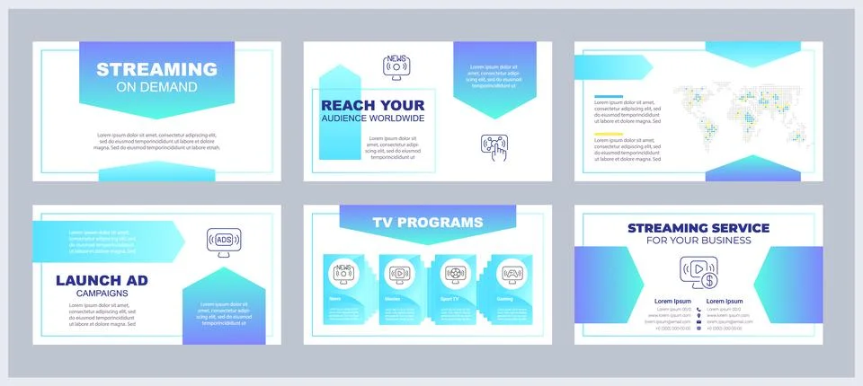 Streaming on demand presentation templates set Stock Illustration