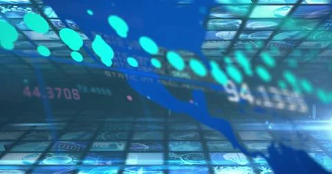 Streaming diagonal blue data ribbon moving across tiled display, with turquoise イラスト素材
