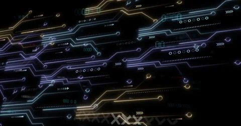 Streaming digital network connecting circuit paths and nodes in virtual Illustrazione stock