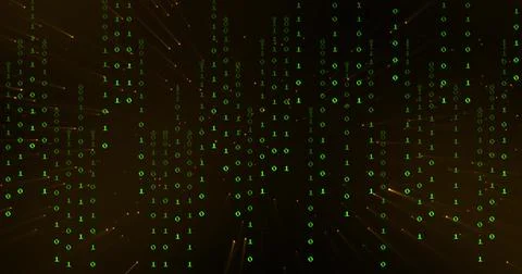 Streaming field cascading glowing green digits in code columns through data Stock Illustration
