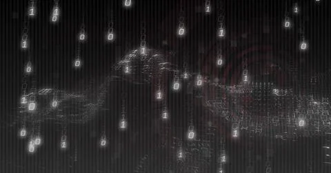 Streaming glowing particle ridge undulating across virtual data field with Illustrazione stock