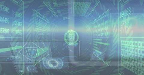 Streaming holographic tunnel pulsing in virtual control hub, with circular da Stock Illustration