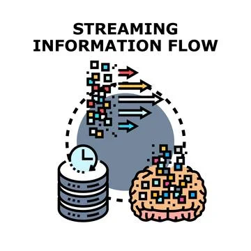 Streaming information flow from database to human brain Stock Illustration