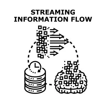 Streaming information flow from database to human brain Stockillustratie