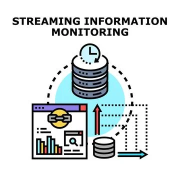 Streaming information monitoring system processing data flow Illustrazione stock