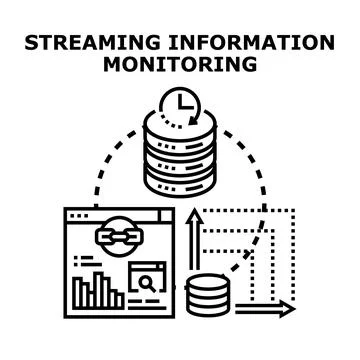 Streaming information monitoring system processing data flow Stock Illustration