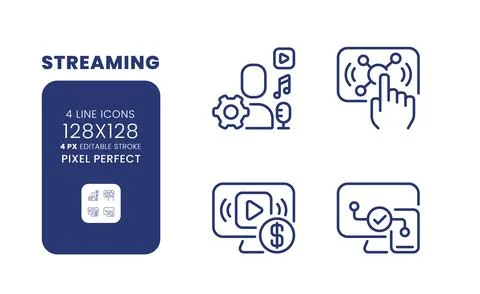 Streaming linear desktop icons set イラスト素材